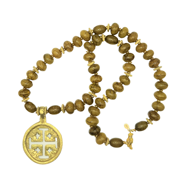 Jerusalem Cross w/Reconstructed Amber