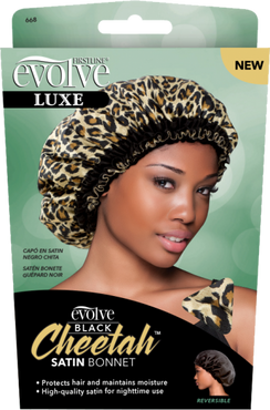 Evolve Black Cheetah Satin Bonnet