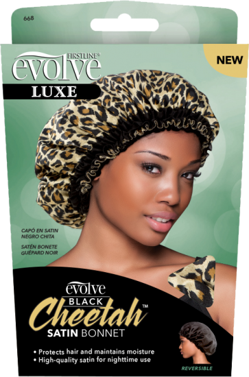 Evolve Black Cheetah Satin Bonnet