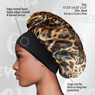 SATIN WIDE-EDGE BONNET, LEOPARD PRINT