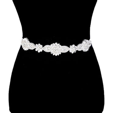 Floral Crystal Sash Ribbon Bridal Wedding Belt Headband