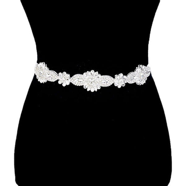 Floral Crystal Sash Ribbon Bridal Wedding Belt Headband
