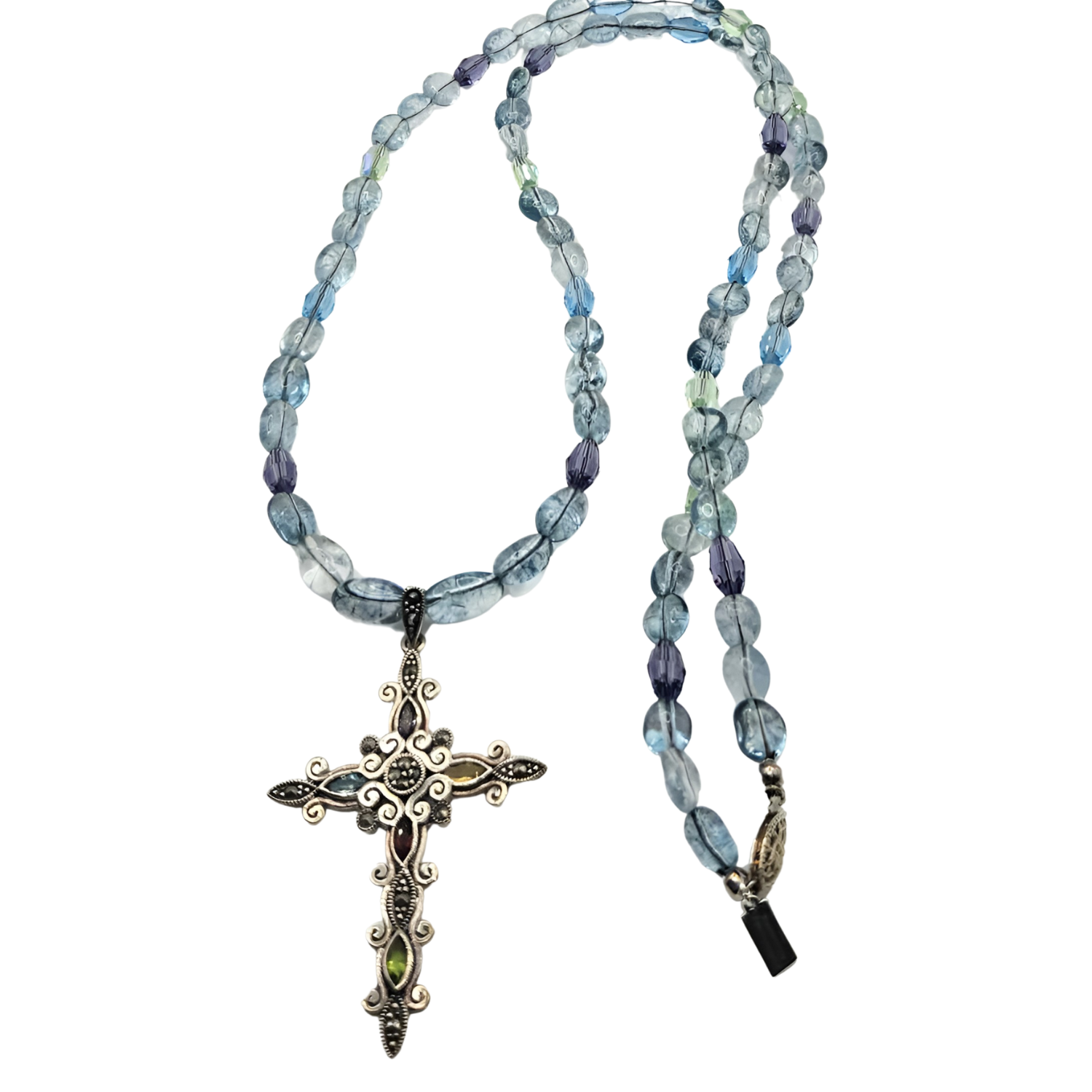 Sterling Silver Marcasite/Multi-Gemstone Cross