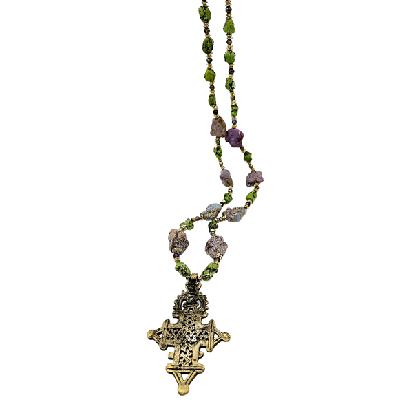 Vintage Style Brass Ethiopian Coptic Cross Pendant