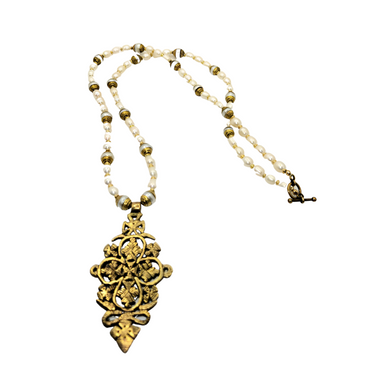 Adama Brass Coptic Cross With Capped Pearls and Freshwater Pearls