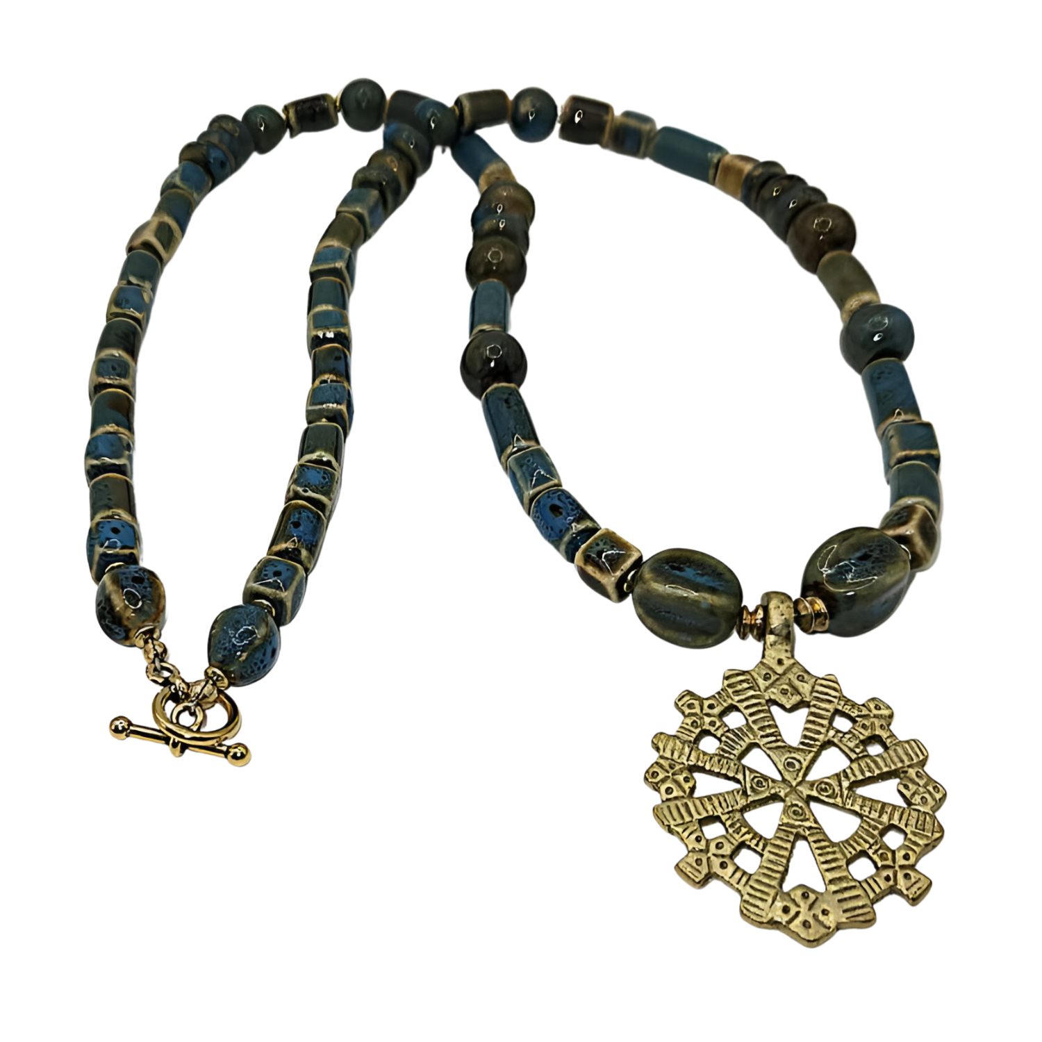 Brass Radiating Coptic Cross Pendant