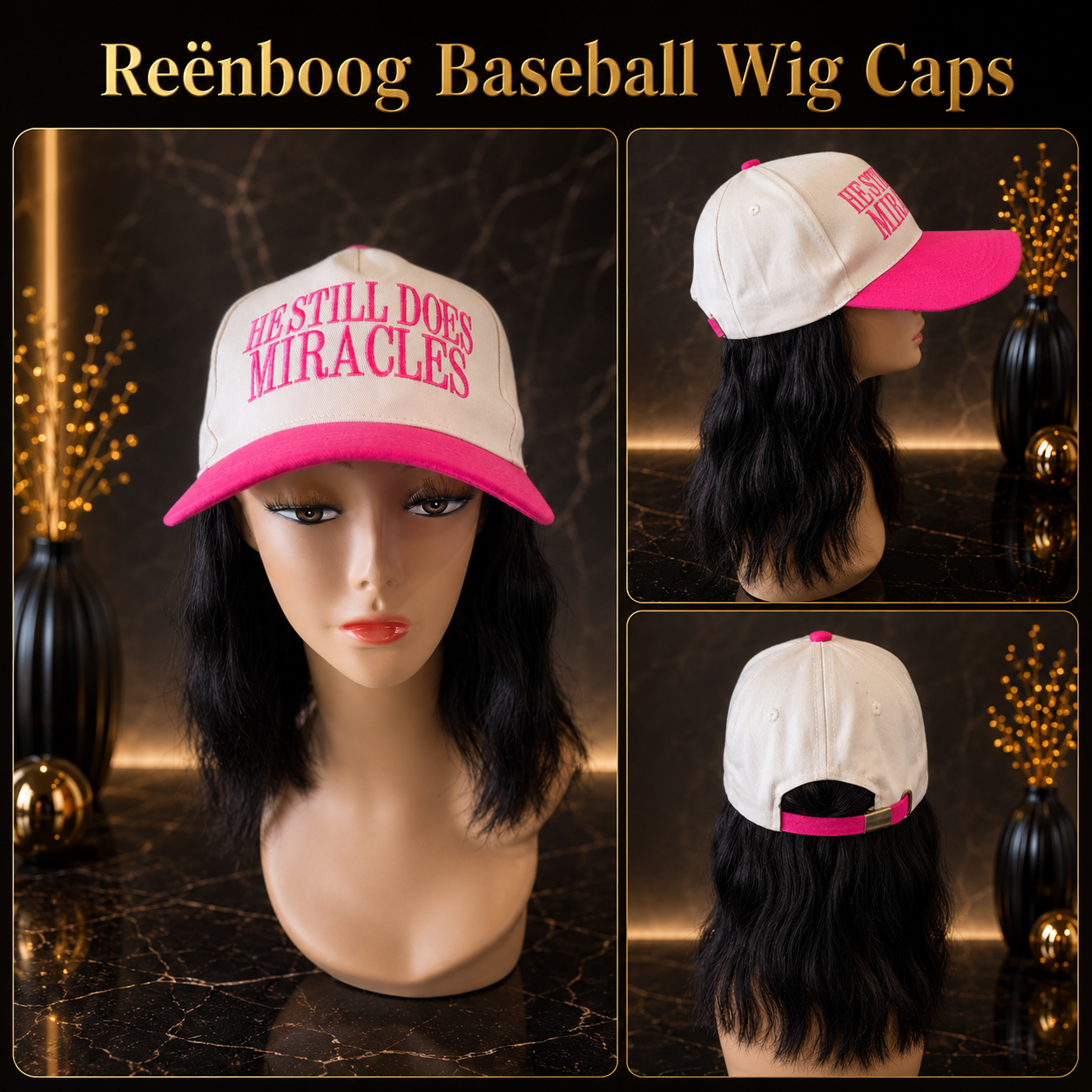 He Still Does Miracles Two Tone Canvas Cotton Baseball Cap w/ Brazilian Human Hair Aprox.10"