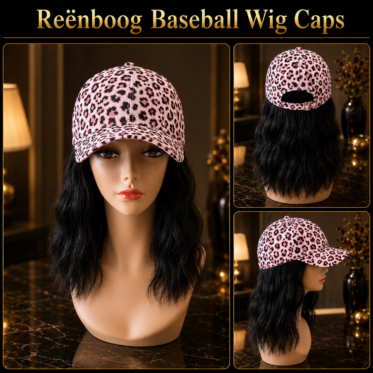 Leopard Pattern Baseball Cap w/ Brazilian Human Hair Aprox. 10"