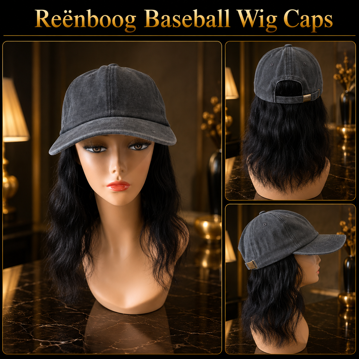Vintage Washed Gray Trucker Baseball Cap w/ Brazilian Human Hair Aprox. 12"
