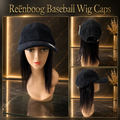 Corduroy Black Baseball Cap w/ Indian Remy Human Hair Aprox.12"