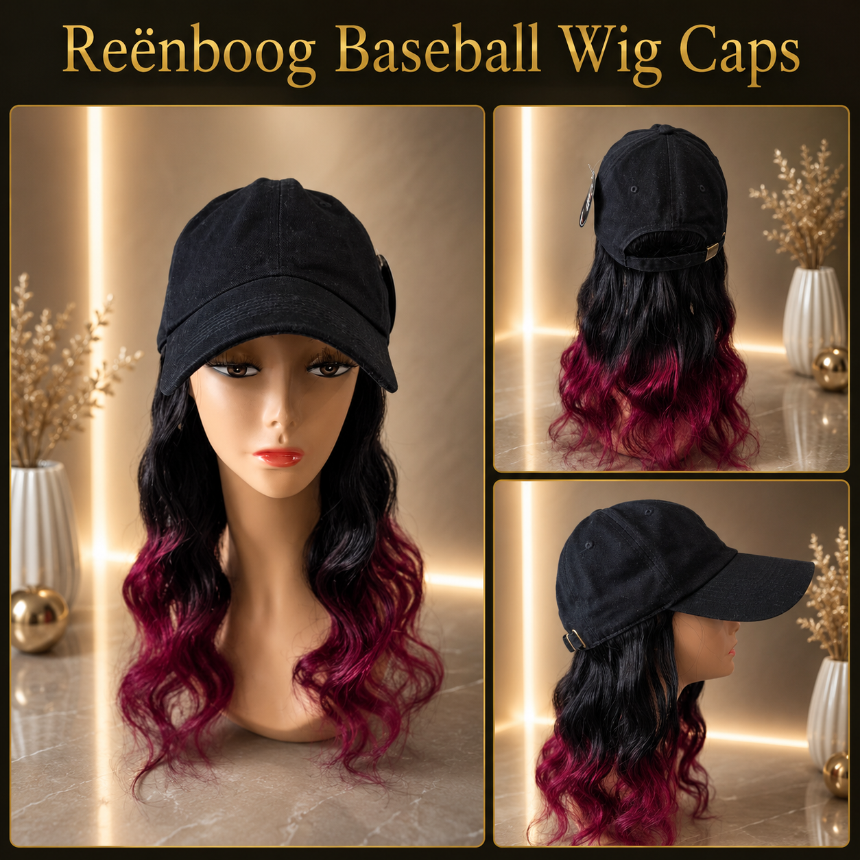 Cotton Baseball Cap w/ Ombre 1B/Burg Human Hair Aprox, 20"