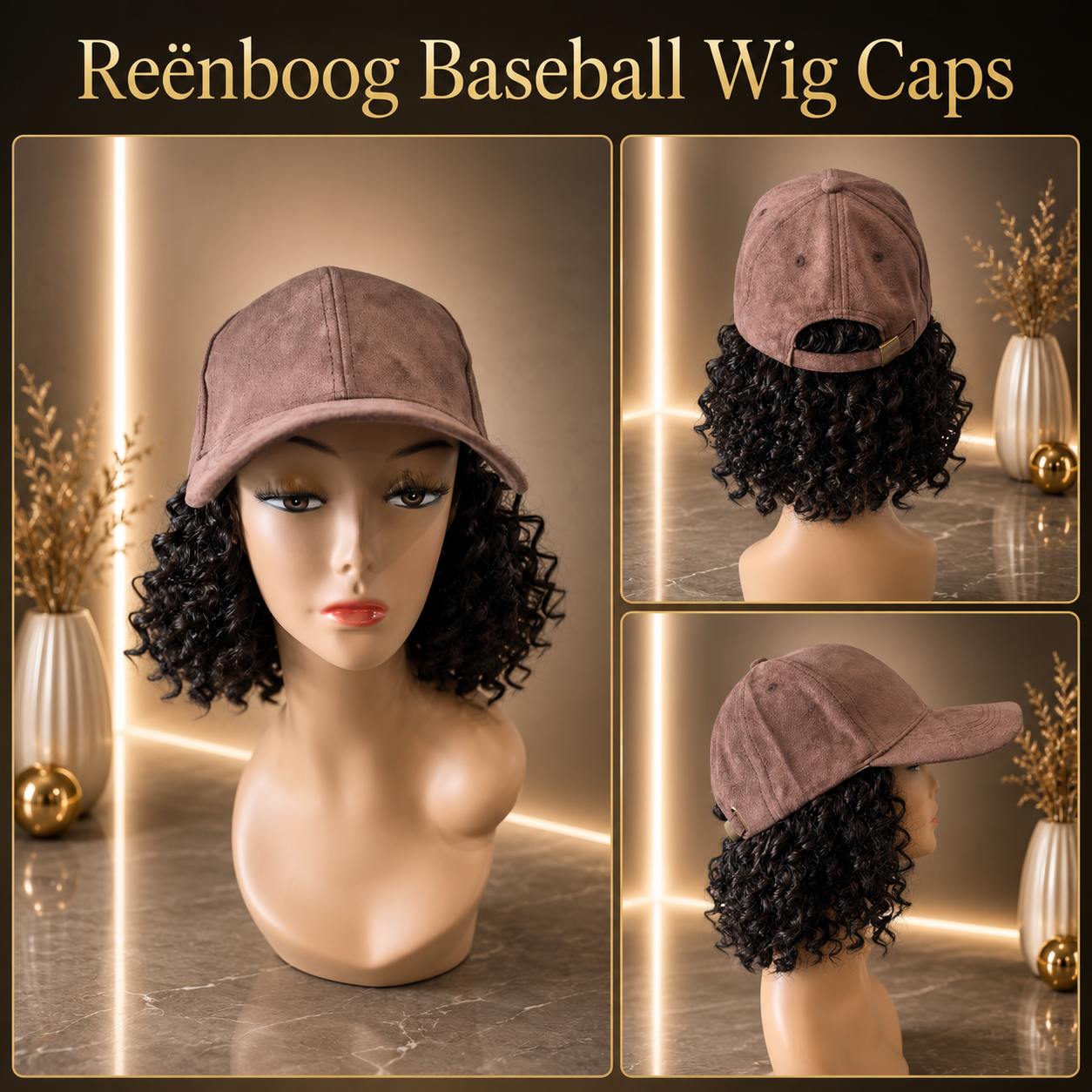 Suede Baseball Cap w/ Kinky Curly Human Hair Aprox. 8"