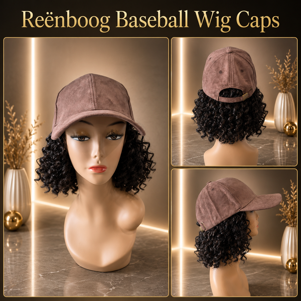 Suede Baseball Cap w/ Kinky Curly Human Hair Aprox. 8"