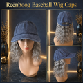Vintage Washed Trucker Hat Baseball Cap w/ Silver Fox Deep Wave Human Hair Aprox. 10" Blue 51