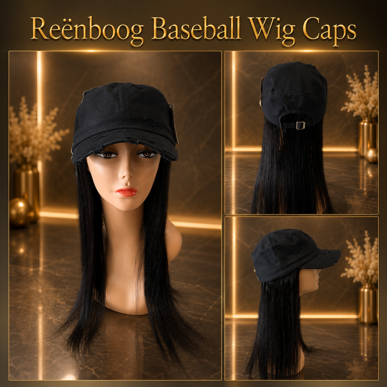 Distress Black Army Cap w/ Indian Remy Human Hair-Aprox. 18"