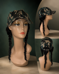 Distress Camo Army Cap w/Mongolian Kinky Curly Human Hair Approx. 20"