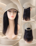 Beige Baseball Cap w/ Indian Remy Human Hair Approx. 14"