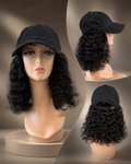 Vintage Black Baseball Cap w/ Raw Indian Curly Human Hair Approx. 10"