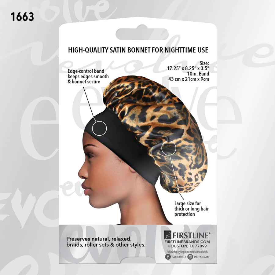 SATIN WIDE-EDGE BONNET, LEOPARD PRINT