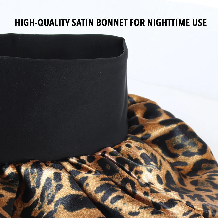 SATIN WIDE-EDGE BONNET, LEOPARD PRINT